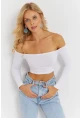 Kadın Beyaz Kare Yaka Crop Bluz CG364