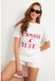 Kadın Beyaz-Kırmızı Baskılı Pijama T-Shirt AYD411