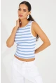 Kadın Beyaz-Mavi Çizgili Kaşkorse Bluz TSC126