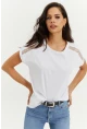 Kadın Beyaz Omuzları Dantel Salaş T-Shirt Yİ2442
