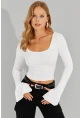 Kadın Beyaz Ön Arka U Crop Bluz CG302
