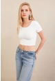 Kadın Beyaz Sırtı Açık Crop Bluz AN6038