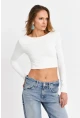 Kadın Beyaz Sırtı Açık Crop Bluz EV21