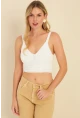 Kadın Beyaz Triko Crop Bluz KZ2507