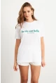 Kadın Beyaz-Yeşil Baskılı Pijama T-Shirt AYD411
