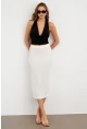 Kadın Beyaz Yırtmaçlı Bürümcük Midi Etek ZH329
