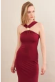 Kadın Bordo Aksesuarlı Midi Elbise İRE101