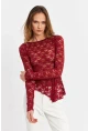 Kadın Bordo Asimetrik Dantel Bluz MTK13288