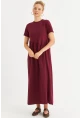 Kadın Bordo Asimetrik Dikişli Maxi Elbise MDMR440