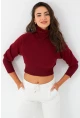 Kadın Bordo Balıkçı Crop Sweatshirt DY1469