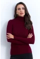 Kadın Bordo Balıkçı Yaka Triko Bluz MYV102-90