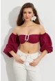 Kadın Bordo Balon Kol Crop Bluz ROP111
