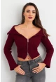Kadın Bordo Devrik Yaka Kısa Hırka TEM103