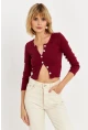 Kadın Bordo Düğme Detaylı Basic Bluz ALB3814
