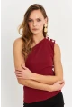 Kadın Bordo Düğme Detaylı Kaşkorse Bluz EY2711