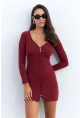 Kadın Bordo Fermuarlı Kaşkorse Mini Elbise EY2530