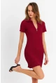 Kadın Bordo Fermuarlı Mini Elbise MOD2441