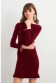 Kadın Bordo Fırfırlı Basic Triko Midi Elbise SF2559