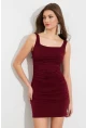 Kadın Bordo Kare Yaka Büzgülü Mini Elbise FRY2308
