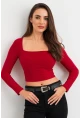 Kadın Bordo Kare Yaka Crop Bluz ELT2586
