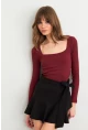 Kadın Bordo Kare Yaka Kaşkorse Bluz GA101