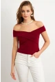 Kadın Bordo Madonna Yaka Crop Bluz VA101