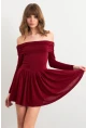Kadın Bordo Madonna Yaka Midi Elbise MON1262