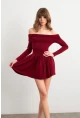 Kadın Bordo Madonna Yaka Midi Elbise MON1262