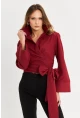 Kadın Bordo Önü Bağlamalı İspanyol Kol Gömlek MON142