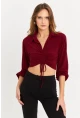Kadın Bordo Önü Büzgülü Crop Bluz MRS103