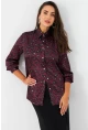 Kadın Bordo-Siyah Leopar Desenli Saten Gömlek MRAD5901-1