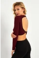 Kadın Bordo-Siyah Sırtı Açık Bluz YV270