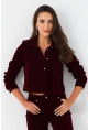 Kadın Bordo Taş Düğmeli Kadife Gömlek Ceket CAR1075