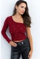 Kadın Bordo Taşlı Tek Kol Crop Bluz HOL2
