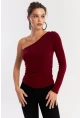 Kadın Bordo Tek Kol Bluz HOR37