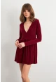 Kadın Bordo V Yaka Mini Elbise LİK17