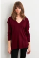 Kadın Bordo V Yaka Triko Kazak YİL549