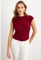 Kadın Bordo Yarım Balıkçı Desenli Bluz LPP1205