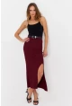 Kadın Bordo Yırtmaçlı Midi Etek MOD1854