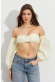 Kadın Butter Yellow Balon Kol Crop Bluz Rop111