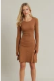 Kadın Camel Bağlamalı Kaşkorse Mini Elbise FRY2175