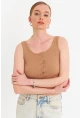 Kadın Camel Çıtçıtlı Crop Bluz YDF103