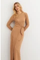 Kadın Camel Kruvaze Maxi Elbise MTF31