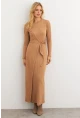 Kadın Camel Kruvaze Maxi Elbise MTF31