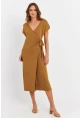 Kadın Camel Kruvaze Midi Elbise EY3044