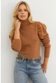 Kadın Camel Prenses Kol Balıkçı Yaka Triko Bluz SF2555