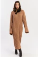 Kadın Camel Saç Örgülü Triko Midi Elbise KZ541