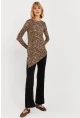 Kadın Camel-Siyah Asimetrik Leopar Tunik MLPP1186-1