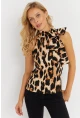 Kadın Camel-Siyah Boyun Bağlamalı Leopar Desenli Bluz EY2890