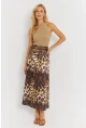 Kadın Camel-Siyah Desenli Saten Etek KED170